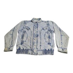 Vintage Van Cort Denim Jacket M Acid Wash Distressed Stained Thrashed Bomber